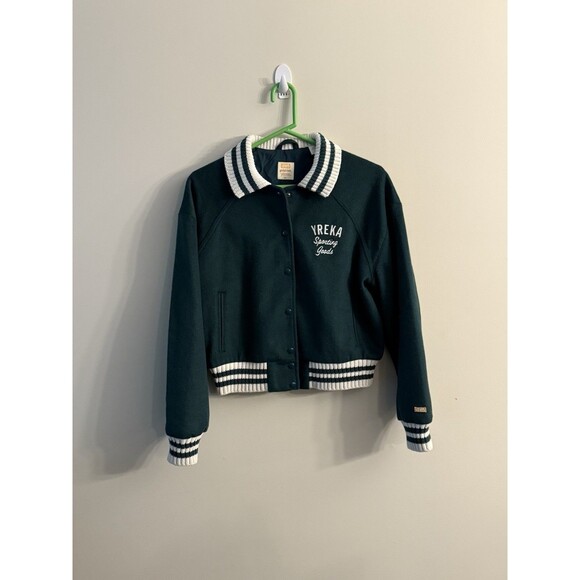 Levi’s Gold Tab Shrunken Varsity Jacket Women’s‎ Size M Wool Cropped Green Warm - Picture 1 of 11